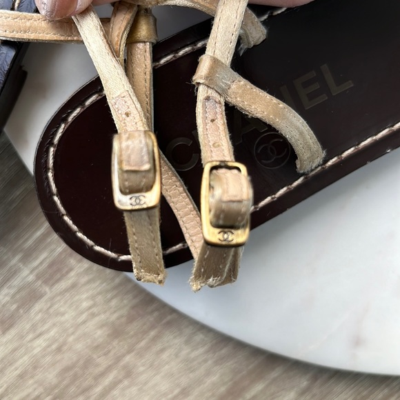 Authentic Chanel Dark Brown/Gold/Jewel Thong Sandals - Picture 11 of 16